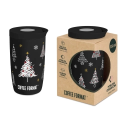 Coffee Format Czarny kubek termiczny z motywem świątecznym 350 ml