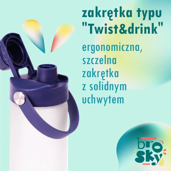 Brosky Glass Szklana butelka na wodę z różową zakrętką 610 ml