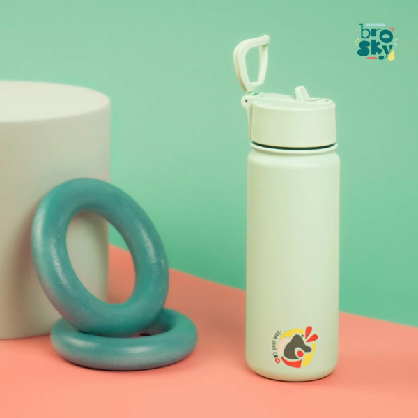 Brosky Abstract Miętowa stalowa butelka termiczna ze słomką 550 ml