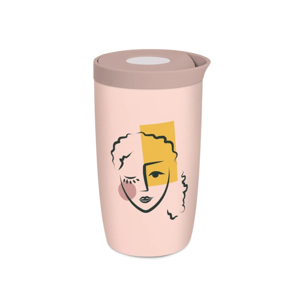 Coffee Format Różowy kubek termiczny z motywem twarzy 350 ml