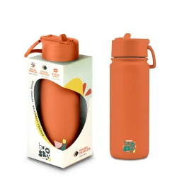 Brosky Abstract Ceglasta stalowa butelka termiczna ze słomką 550 ml