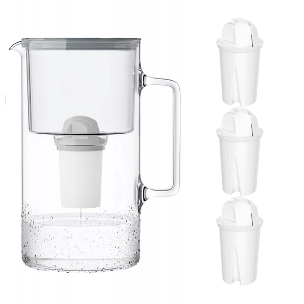 Wessper AquaClassic Crystalline 2,5L Szary szklany dzbanek filtrujący z 3 wkładami