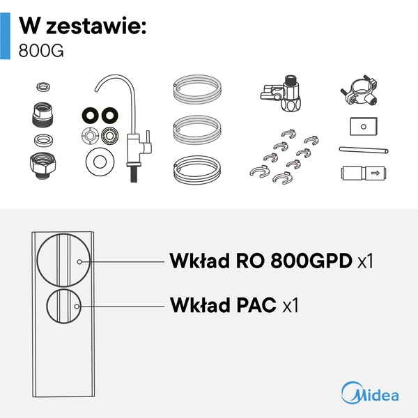 Midea 800GPD Filtr odwróconej osmozy z wkładami na rok