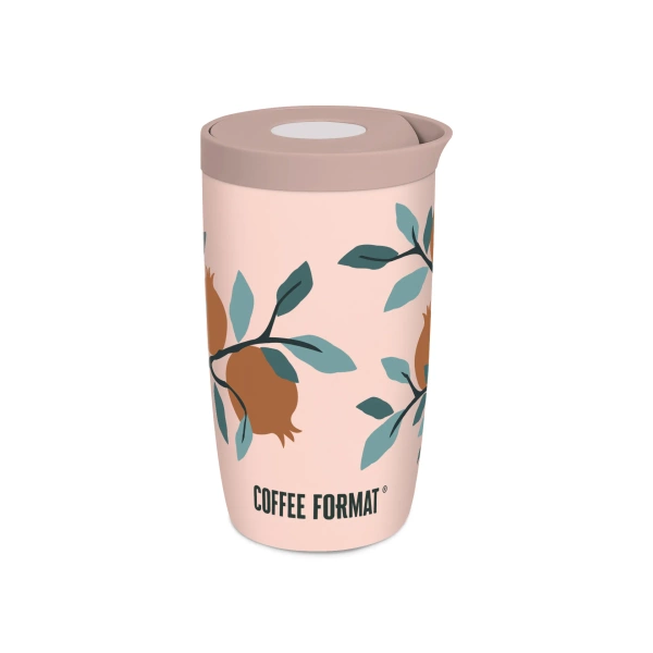 Coffee Format Różowy kubek termiczny z motywem roślin 350 ml