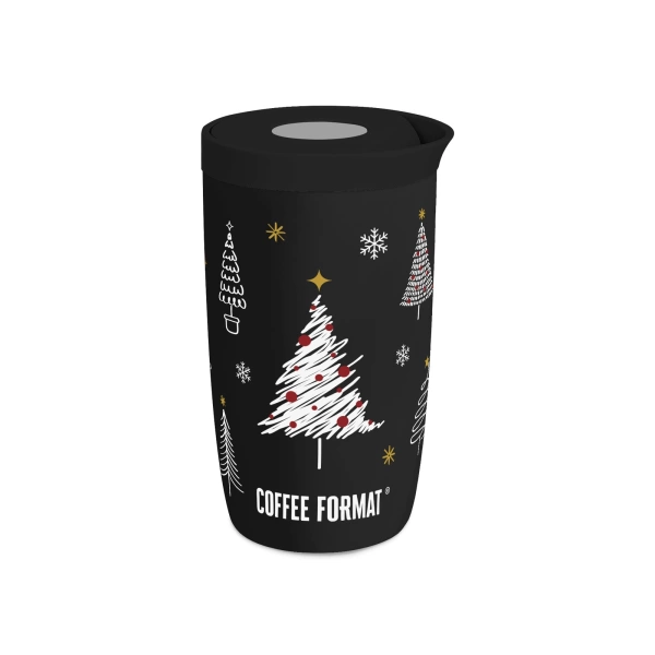 Coffee Format Czarny kubek termiczny z motywem świątecznym 350 ml