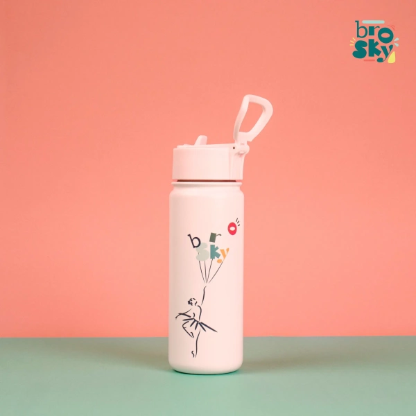 Brosky O. Różowy bidon na wodę ze słomką 550 ml