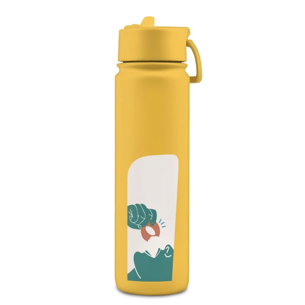 Brosky O. Żółta metalowa butelka na wodę ze słomką 680 ml