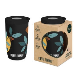 Coffee Format Czarny kubek termiczny z motywem roślin 350 ml