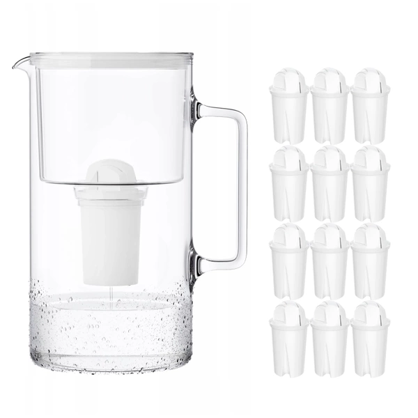 Wessper AquaClassic Crystalline 2,5L Biały szklany dzbanek filtrujący z 12 wkładami