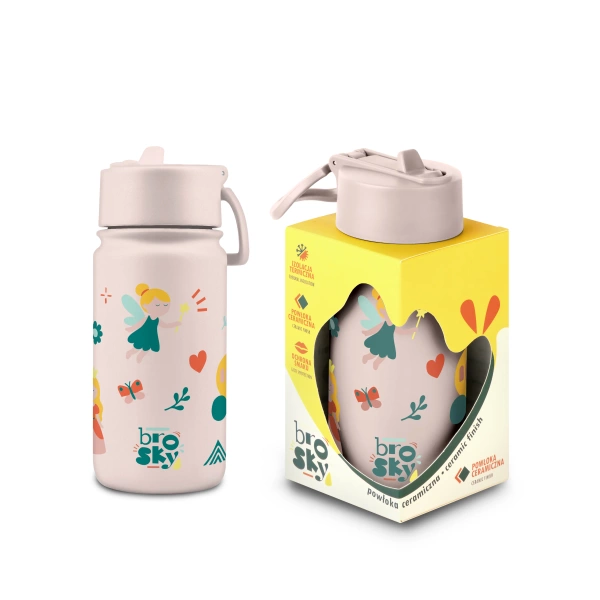 Brosky Kids Różowa butelka na wodę dla dzieci we wróżki i księżniczki 450ml