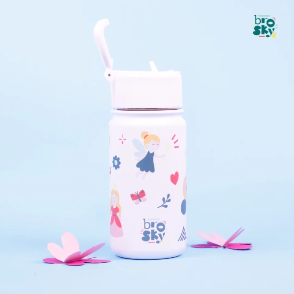 Brosky Kids Różowa butelka na wodę dla dzieci we wróżki i księżniczki 450ml