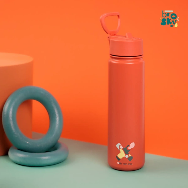 Brosky Abstract Ceglasta stalowa butelka termiczna ze słomką 680 ml