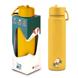 Brosky Abstract Żółta stalowa butelka termiczna ze słomką 680 ml
