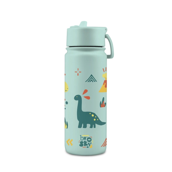 Brosky Kids Miętowa butelka na wodę dla dzieci w dinozaury 550 ml