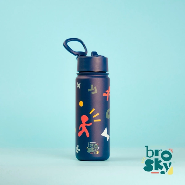 Brosky Pattern Stalowa butelka na wodę w kolorze ciemnoniebieskim 550ml