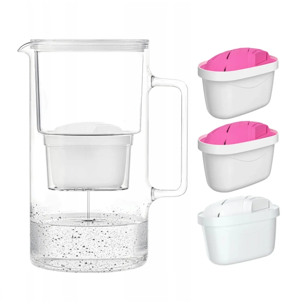 Wessper AquaMax Crystalline 2,5L Biały szklany dzbanek filtrujący z 3 wkładami