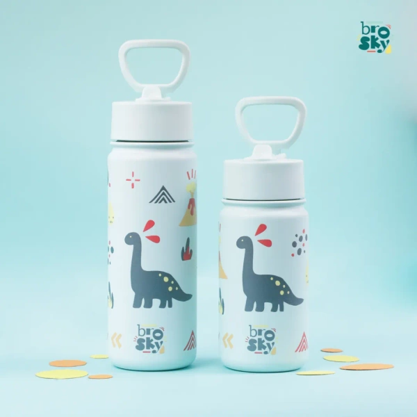 Brosky Kids Miętowa butelka na wodę dla dzieci w dinozaury 550 ml