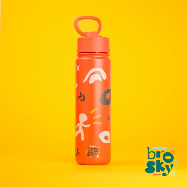 Brosky Pattern Stalowa butelka na wodę w kolorze ceglanym 680ml