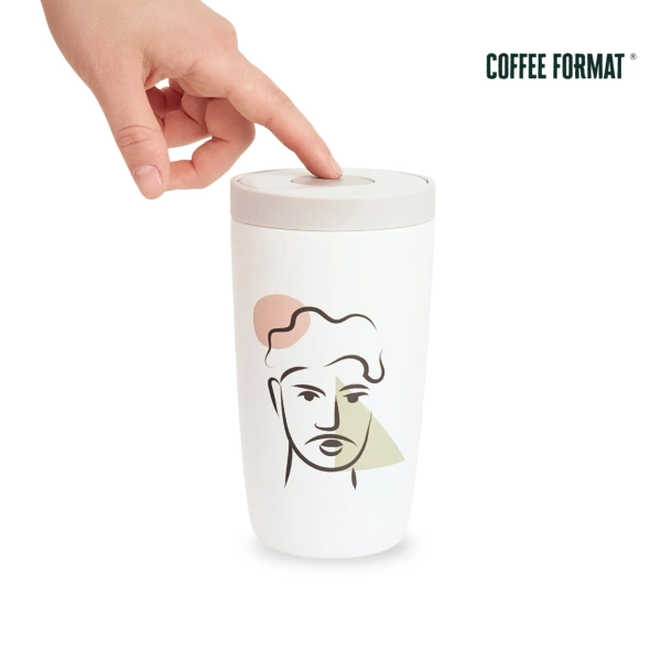 Coffee Format Biały kubek termiczny z motywem twarzy 350 ml