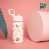 Brosky Kids Różowa butelka na wodę dla dzieci w małpki 450ml