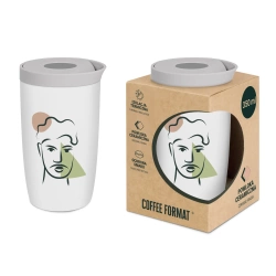 Coffee Format Biały kubek termiczny z motywem twarzy 350 ml