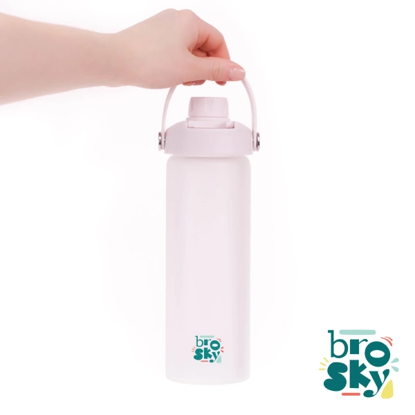 Brosky Glass Szklana butelka na wodę z różową zakrętką 610 ml