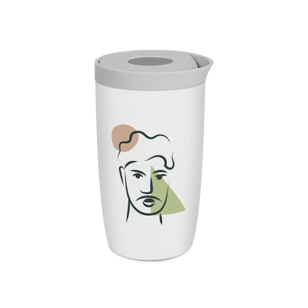 Coffee Format Biały kubek termiczny z motywem twarzy 350 ml