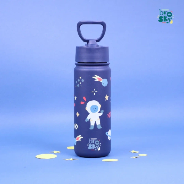 Brosky Kids Granatowa butelka na wodę dla dzieci w motyw kosmosu 550 ml