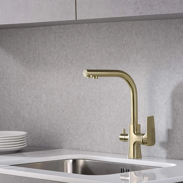 Blue Water Tivoli Antyczny mosiądz Trójdrożna bateria kuchenna