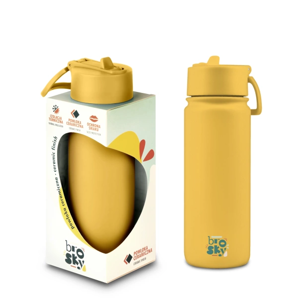 Brosky Basic Stalowa butelka na wodę w kolorze żółtym 550ml