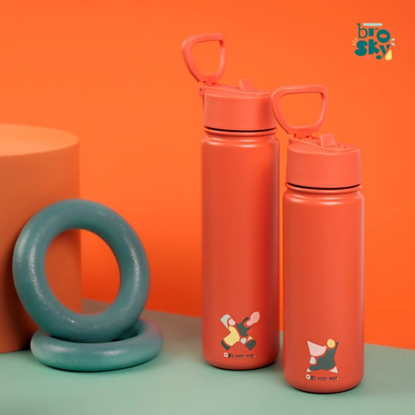 Brosky Abstract Ceglasta stalowa butelka termiczna ze słomką 680 ml