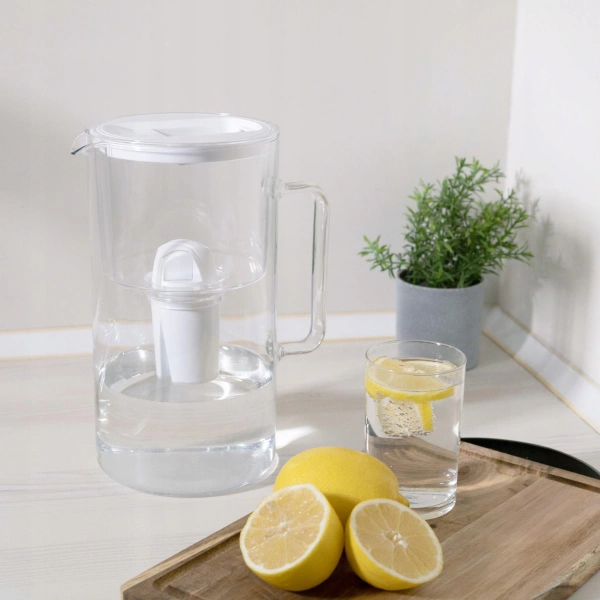 Wessper AquaClassic Crystalline 3L Biały szklany dzbanek filtrujący z 6 wkładami