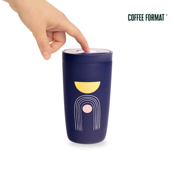 Coffee Format Niebieski kubek termiczny z motywem abstrakcyjnym 350 ml