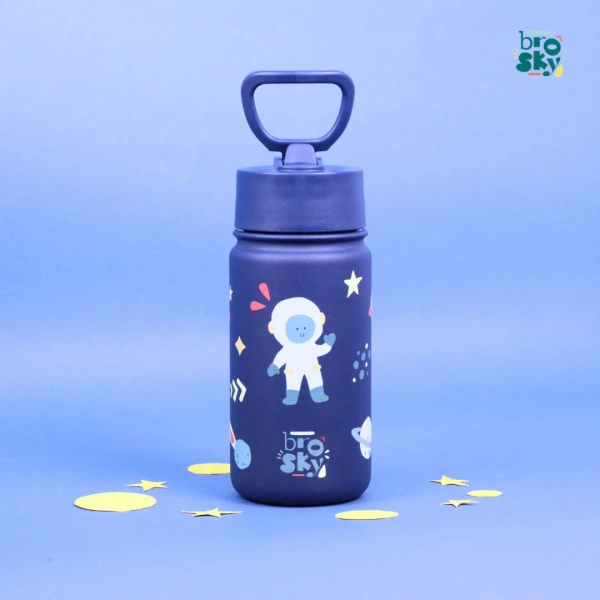 Brosky Kids Granatowa butelka na wodę dla dzieci w motyw kosmosu 450 ml
