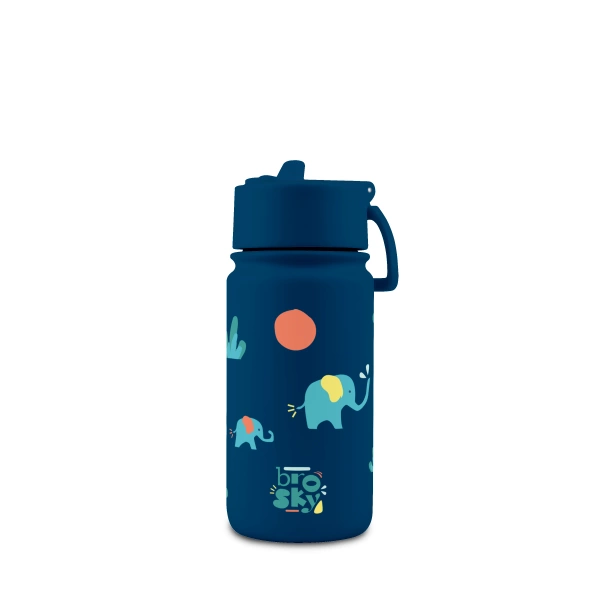 Brosky Kids Ciemnoniebieska butelka na wodę dla dzieci w słoniki 450ml