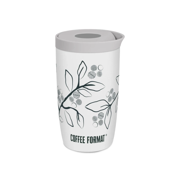 Coffee Format Biały kubek termiczny z motywem roślin 350 ml