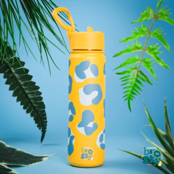 Brosky Wild Żółta butelka na wodę z nadrukiem w motyw zwierzęcy 680 ml