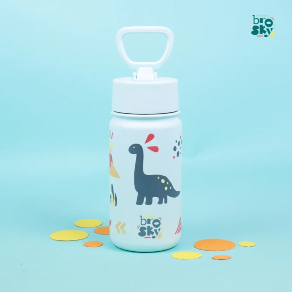 Brosky Kids Miętowa butelka na wodę dla dzieci w dinozaury 450 ml