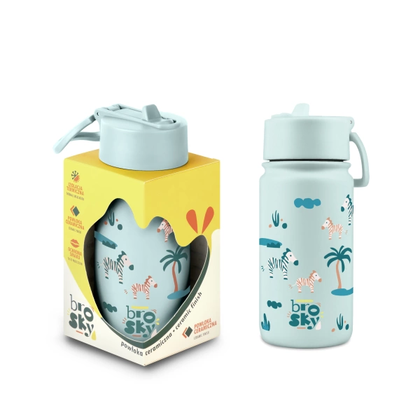 Brosky Kids Miętowa butelka na wodę dla dzieci w zebry 450ml